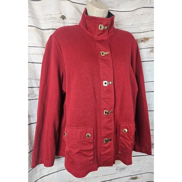 Ralph Lauren Red Knit Jacket 1X Gold Clasps Nautical 100% Cotton Equestrian - Picture 2 of 6